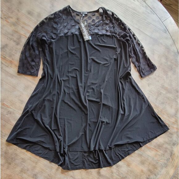 NWT Nina Leonard Dot-Mesh Yoke Swing Dress - Picture 3 of 6